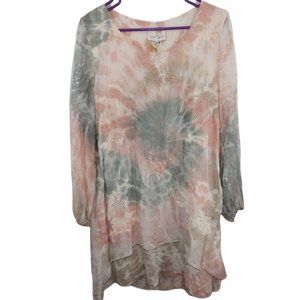 NWT Belle France Floral Mauve Tie Dye Long Sleeve Dress Women's Size S